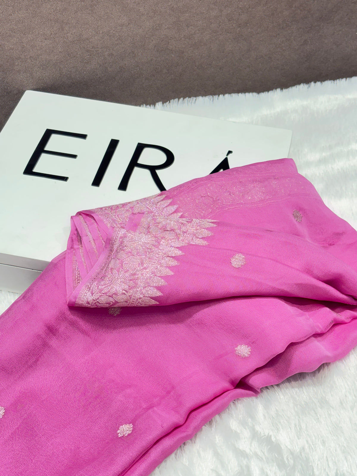 Gulab Noor Pink Pure Khadi Chiffon Saree | Elegant Zari Border & Butti Work