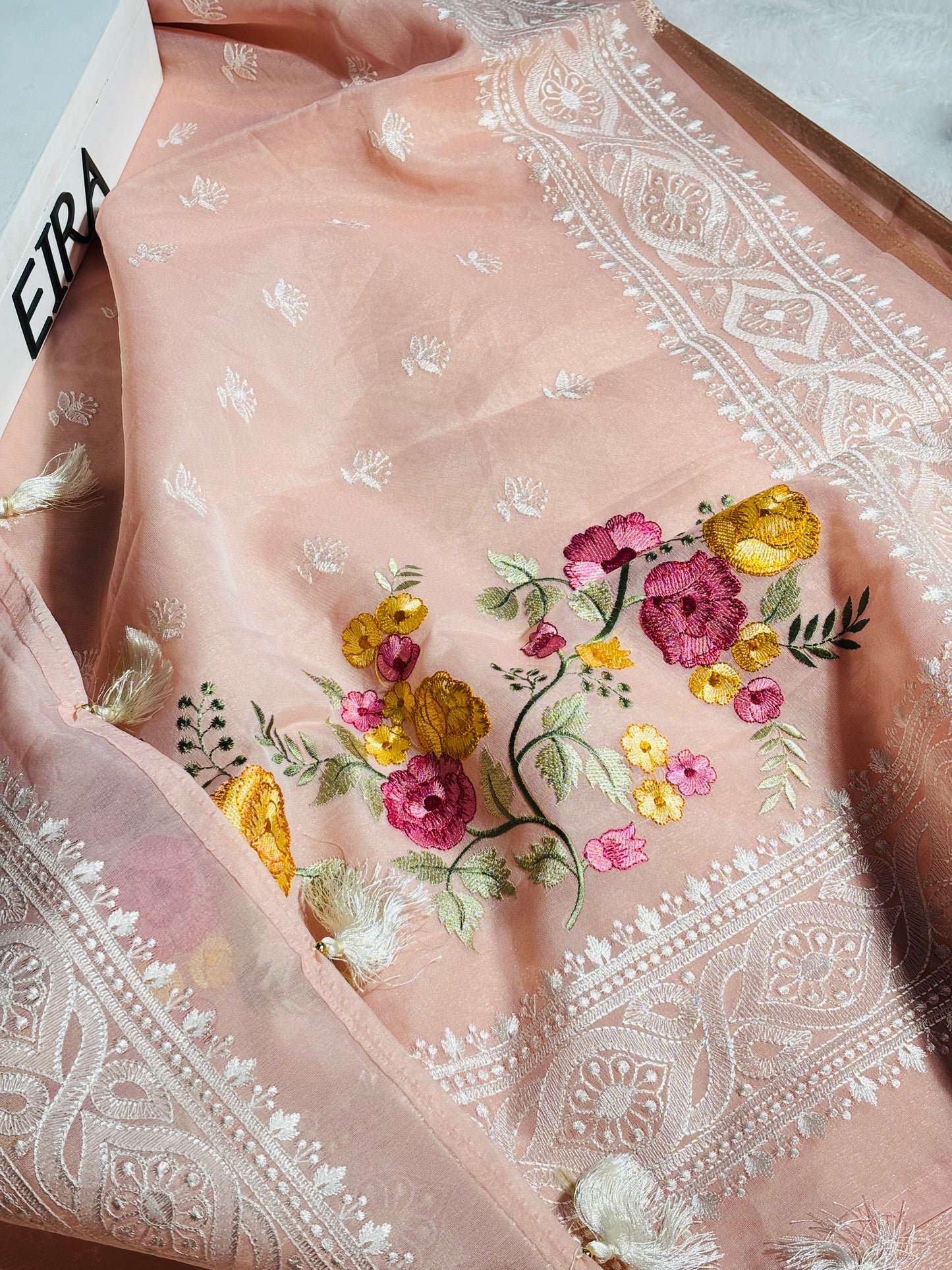 Blush Petal – Banarasi Kora Embroidered Saree