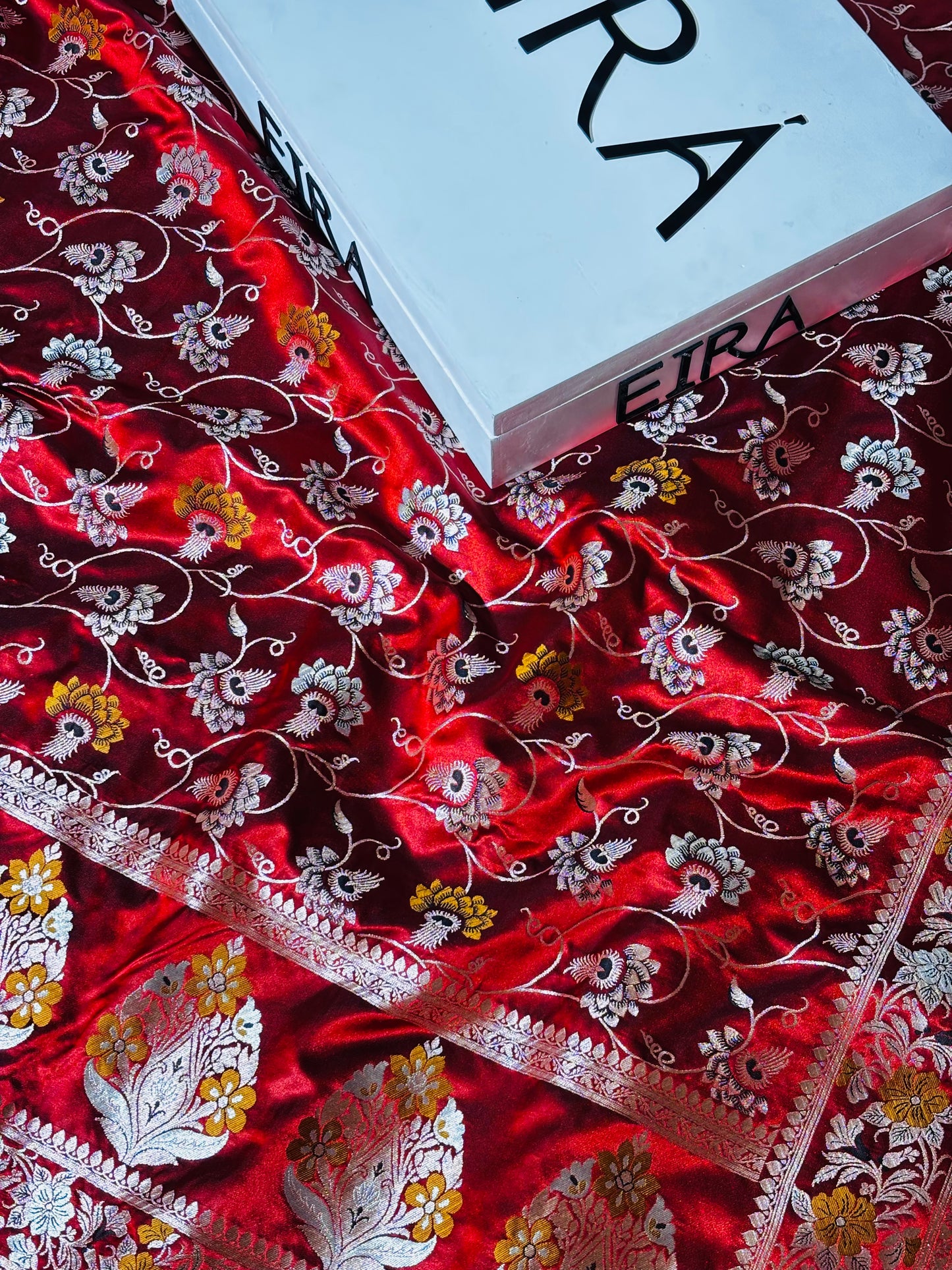 Banarasi Mushroom Silk Hot Red saree
