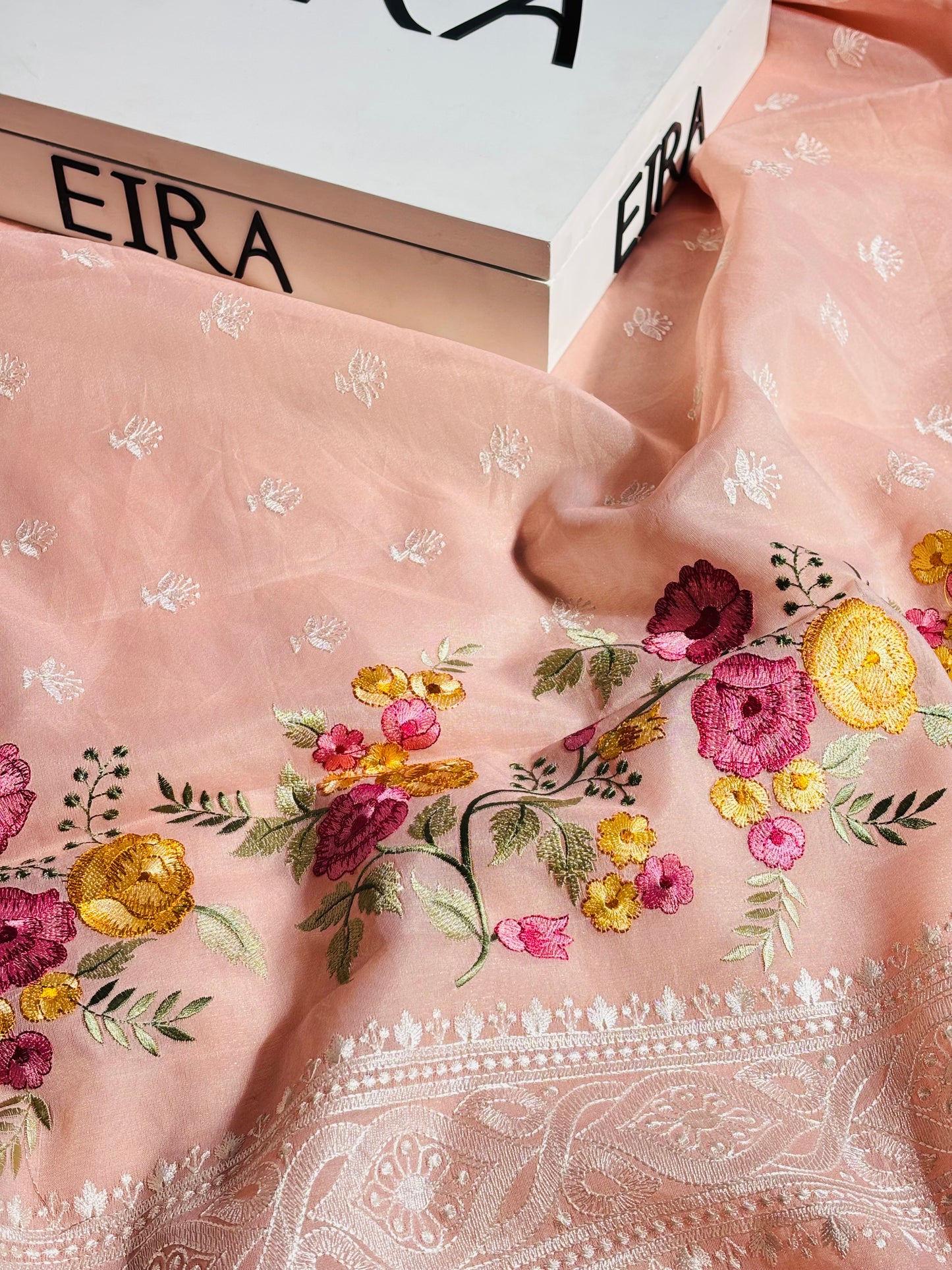 Blush Petal – Banarasi Kora Embroidered Saree