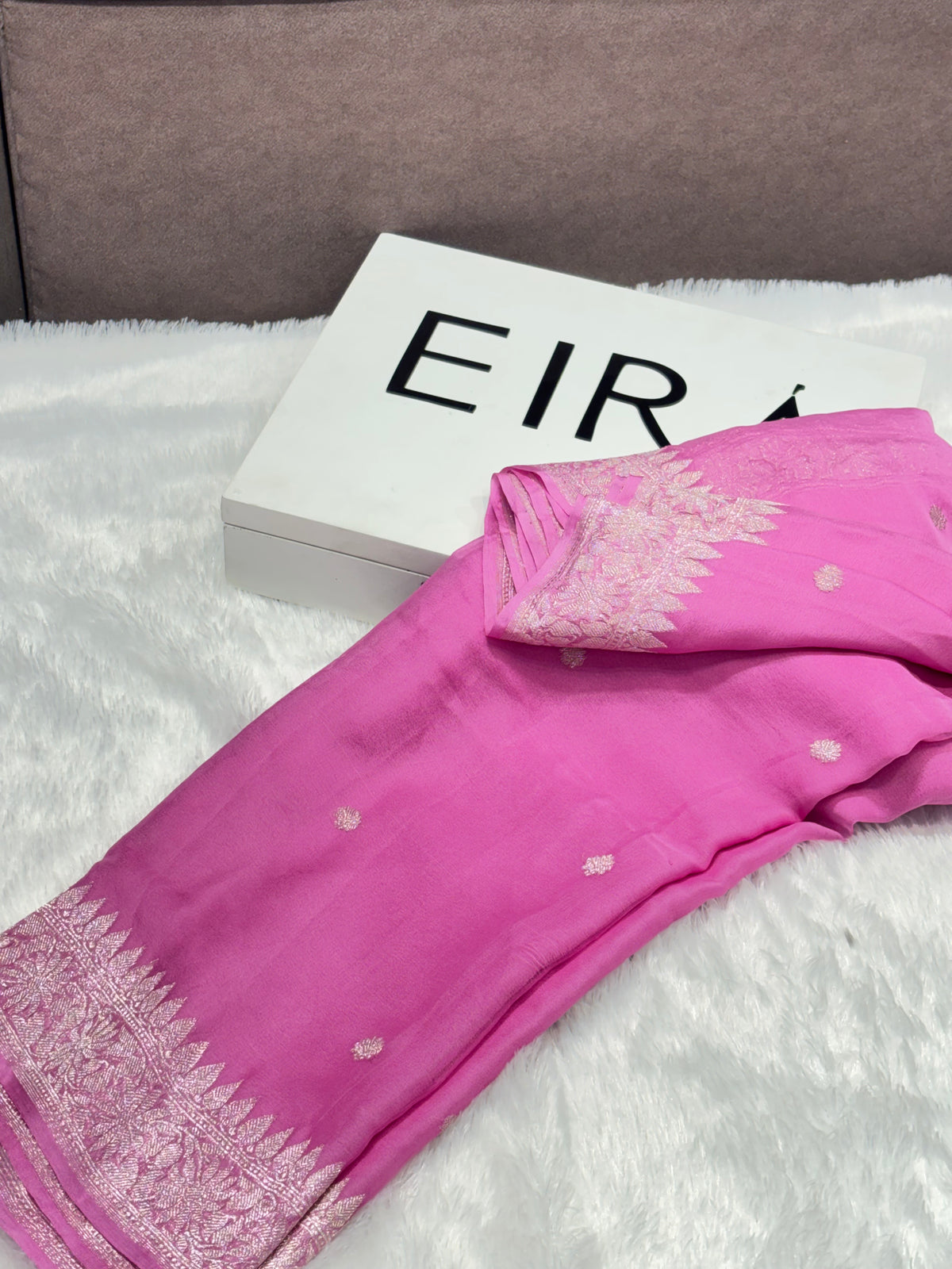 Gulab Noor Pink Pure Khadi Chiffon Saree | Elegant Zari Border & Butti Work
