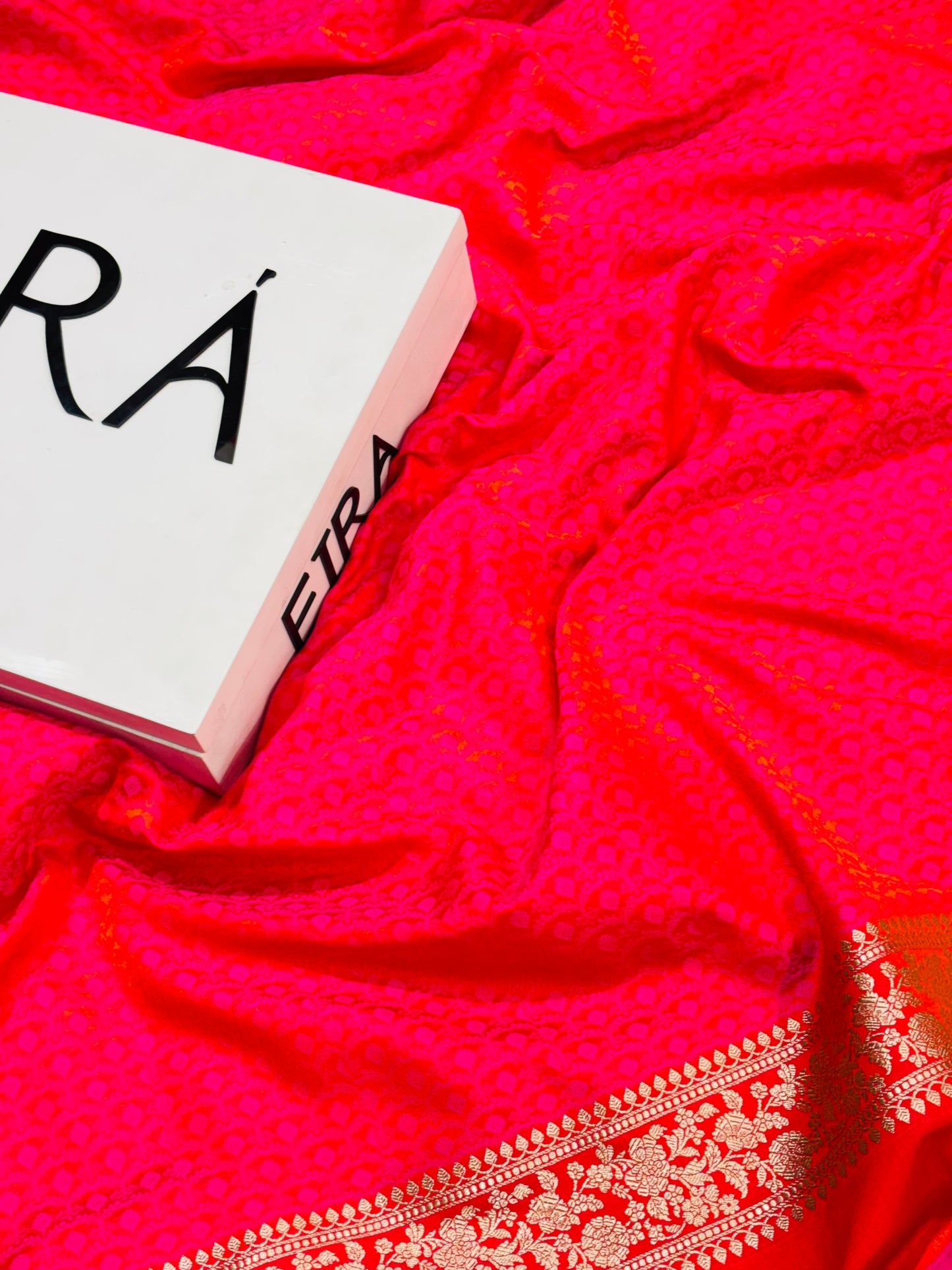 Rust Orange Banarasi Mushroom Silk Saree | Floral Zari & Paisley Border