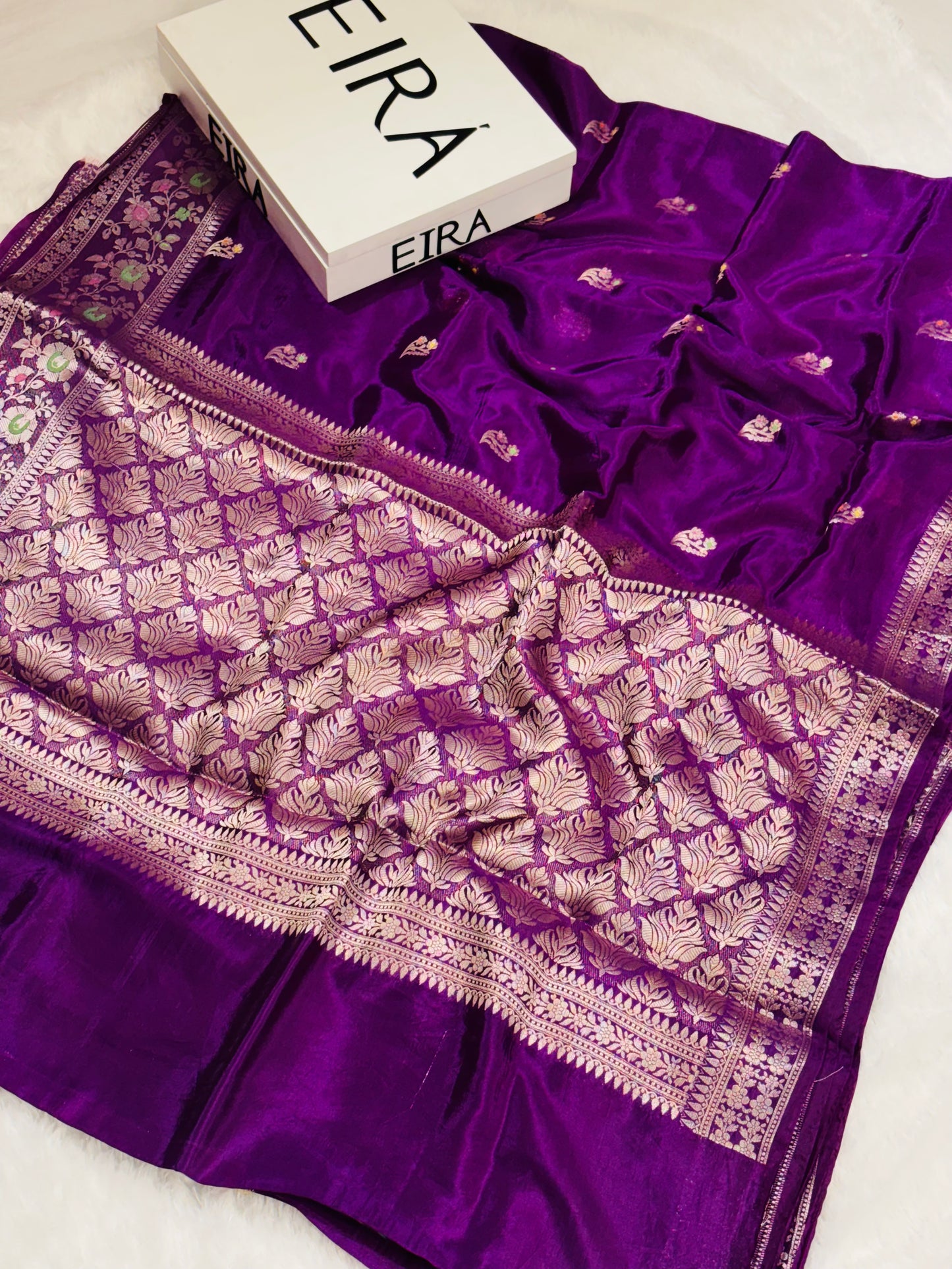 Purple Banarasi Viscose Silk Saree | Lightweight Floral Zari Weave