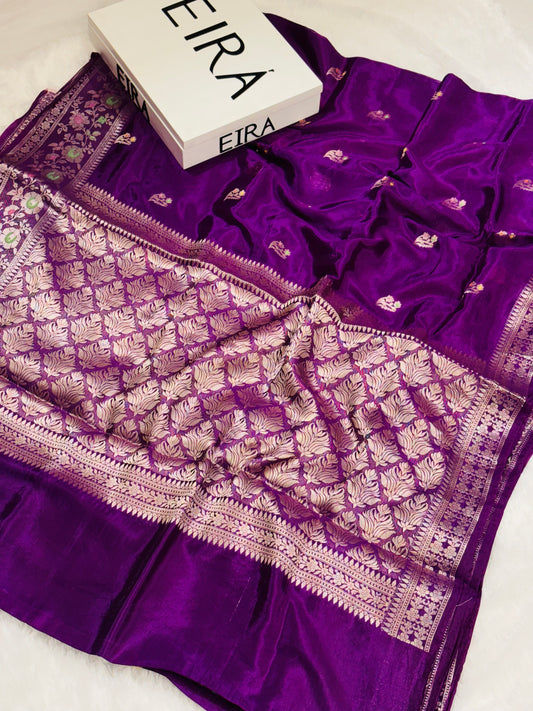 Purple Banarasi Viscose Silk Saree | Lightweight Floral Zari Weave