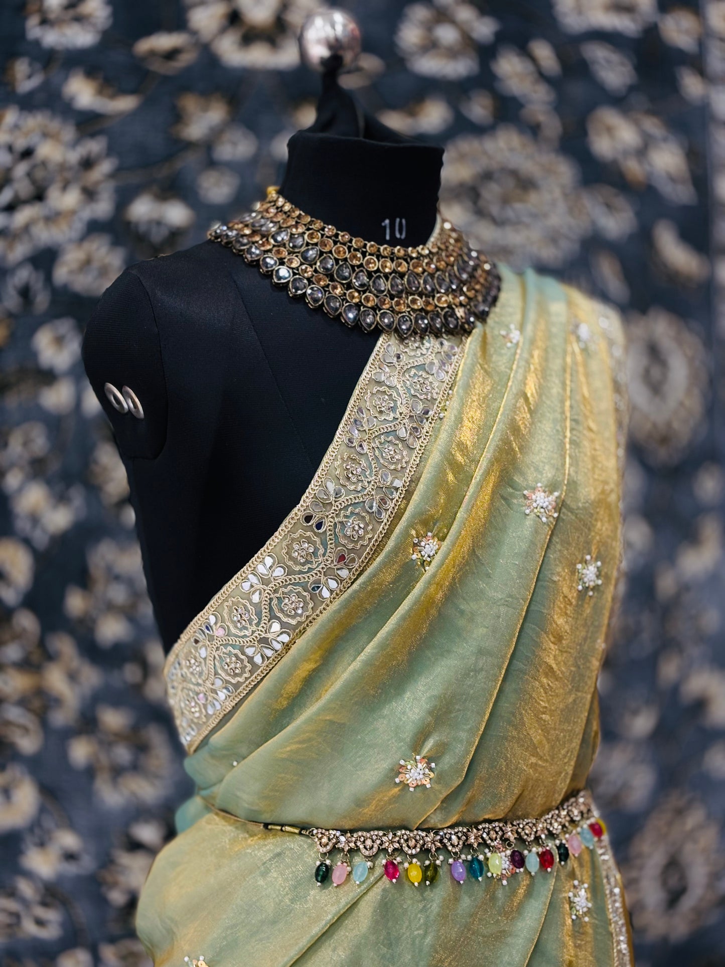 Zarmina – Golden Olive Soft Tissue Saree
