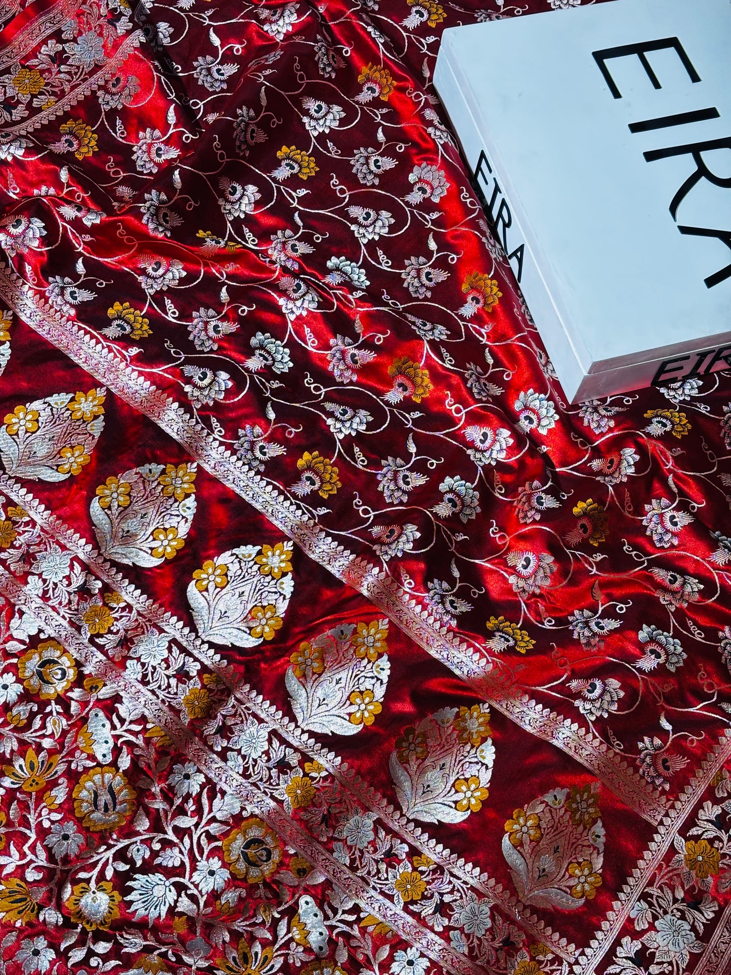 Banarasi Mushroom Silk Hot Red saree