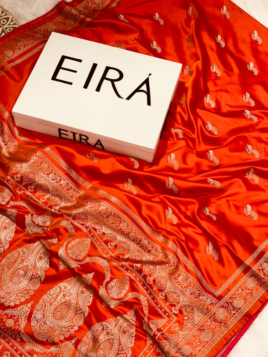Aarohi Orange Banarasi Mushroom Silk Saree | Elegant Traditional Weaving