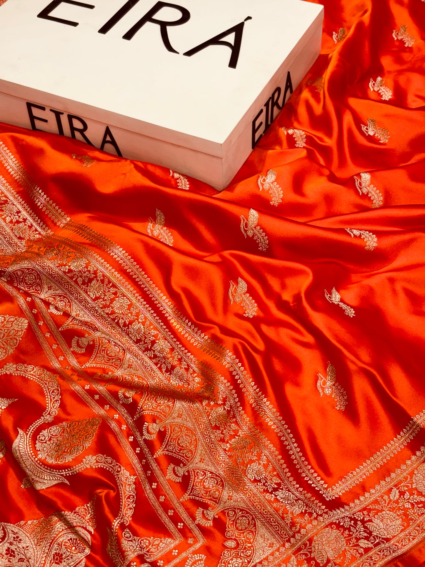 Aarohi Orange Banarasi Mushroom Silk Saree | Elegant Traditional Weaving