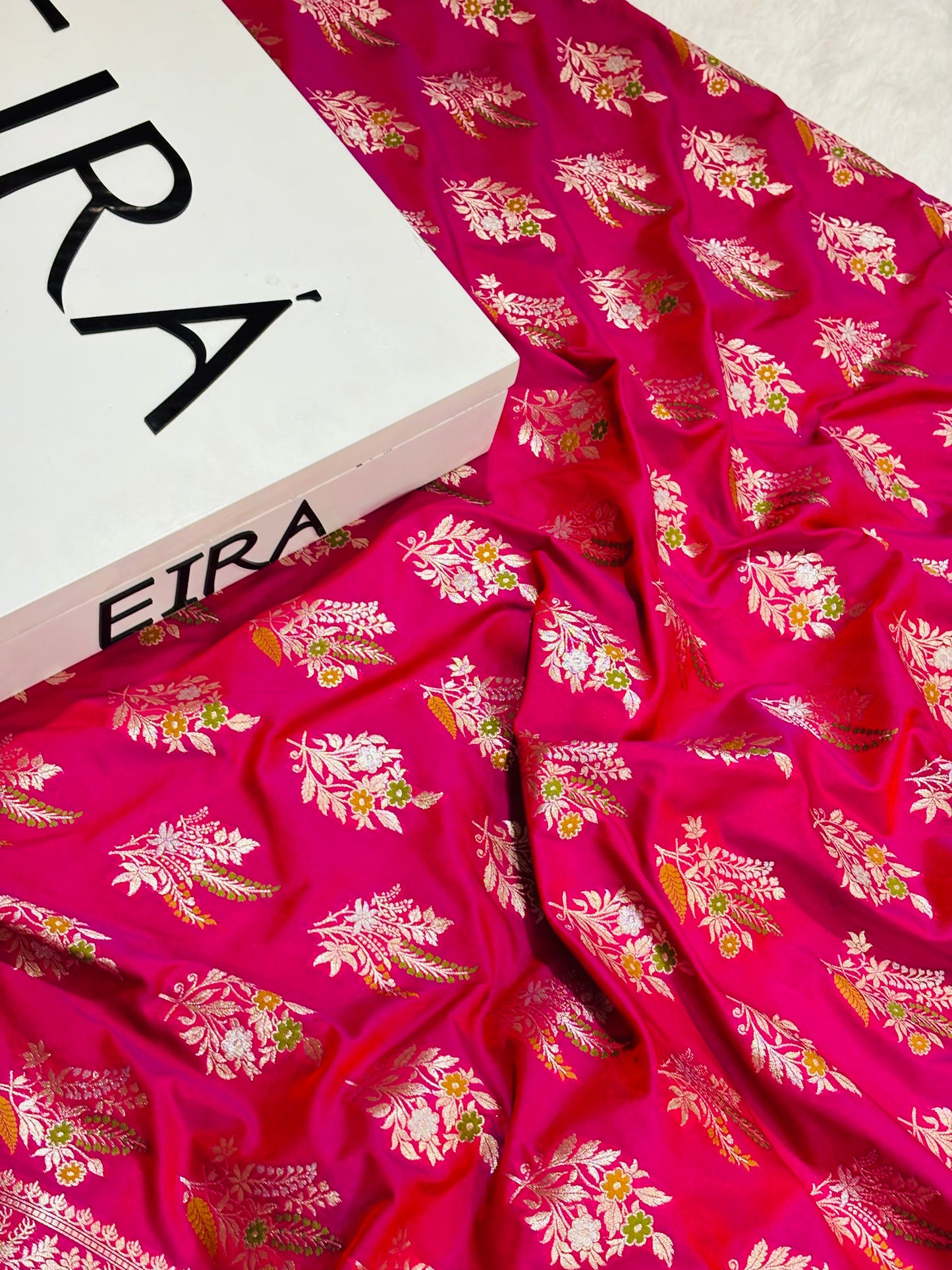 Gulabi Pink Pure Katan Silk Banarasi Saree | Meena Work & Floral Zari Border