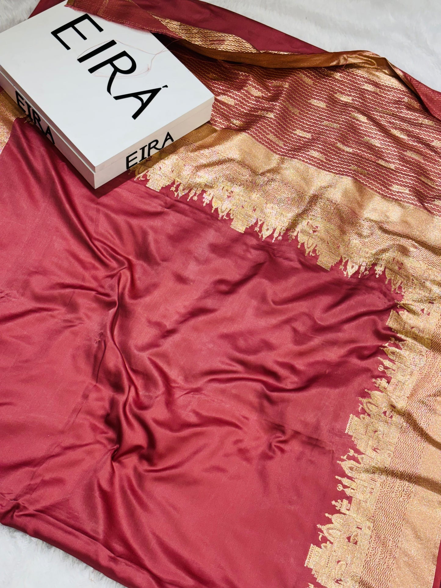 Gulbahar Rosewood Banarasi Ghatt Silk Saree with Rich Zari Border & Pallu