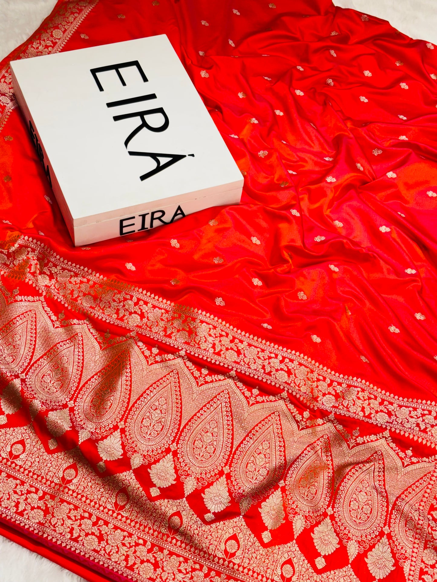 Rust Orange Banarasi Mushroom Silk Saree | Floral Zari & Paisley Border