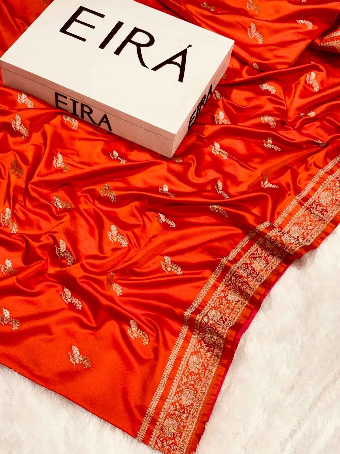 Aarohi Orange Banarasi Mushroom Silk Saree | Elegant Traditional Weaving