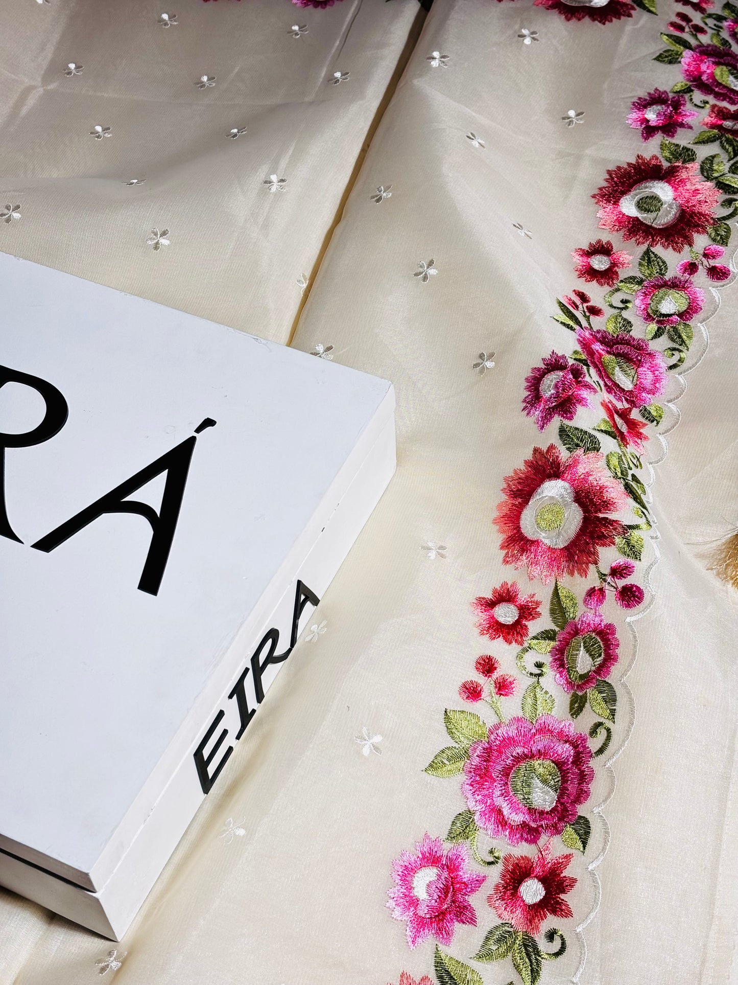 Banarasi Kora Saree with embroidery floral work