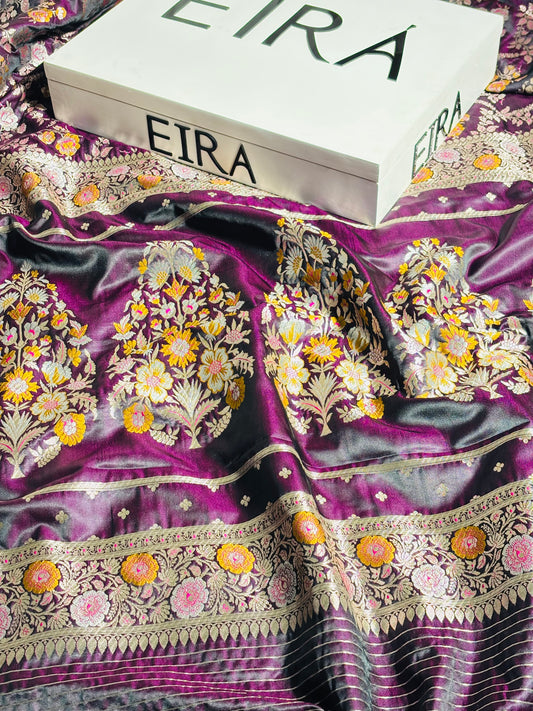 Royal Aubergine Banarasi Mushroom Silk Meenakari Wedding Saree
