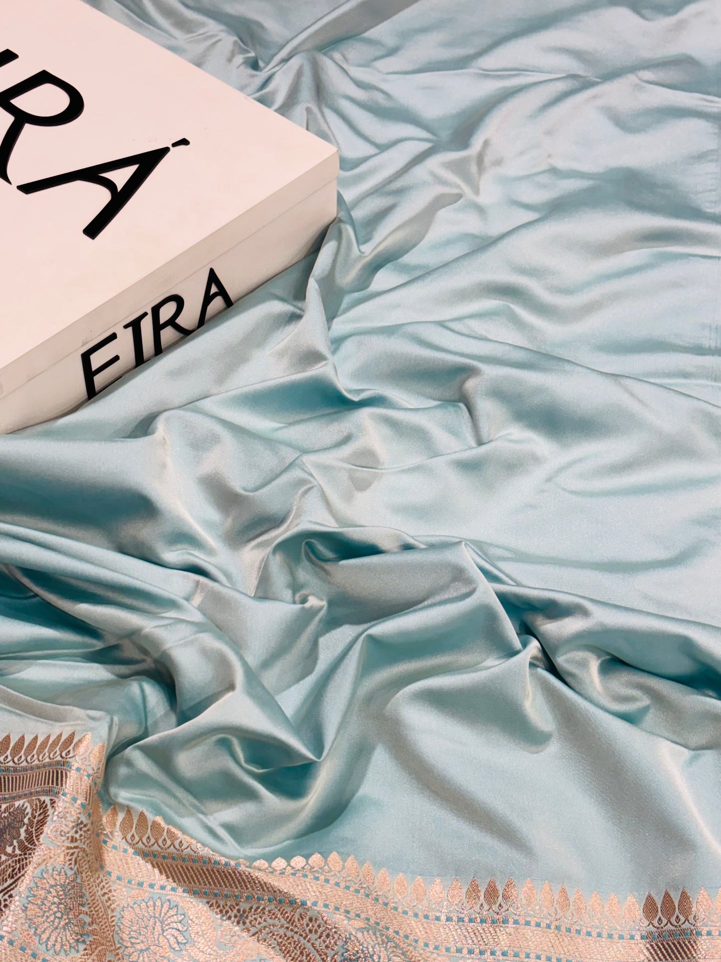 EIRA Celestial Aqua Banarasi Mushroom Silk Saree | Aqua Blue Banarasi Saree with Zari Work ER-0001