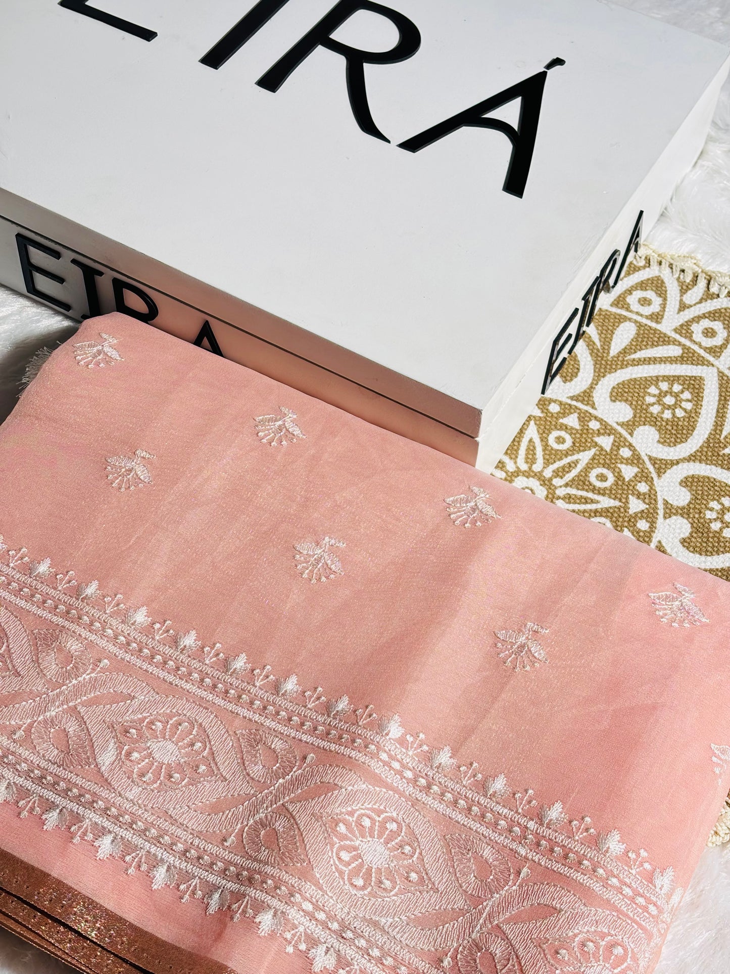Blush Petal – Banarasi Kora Embroidered Saree