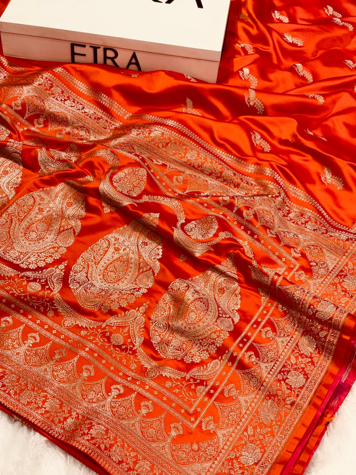 Aarohi Orange Banarasi Mushroom Silk Saree | Elegant Traditional Weaving