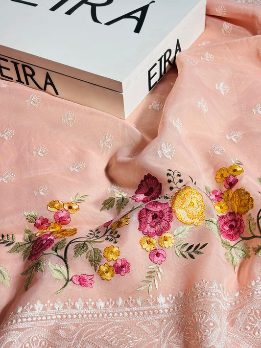Blush Petal – Banarasi Kora Embroidered Saree