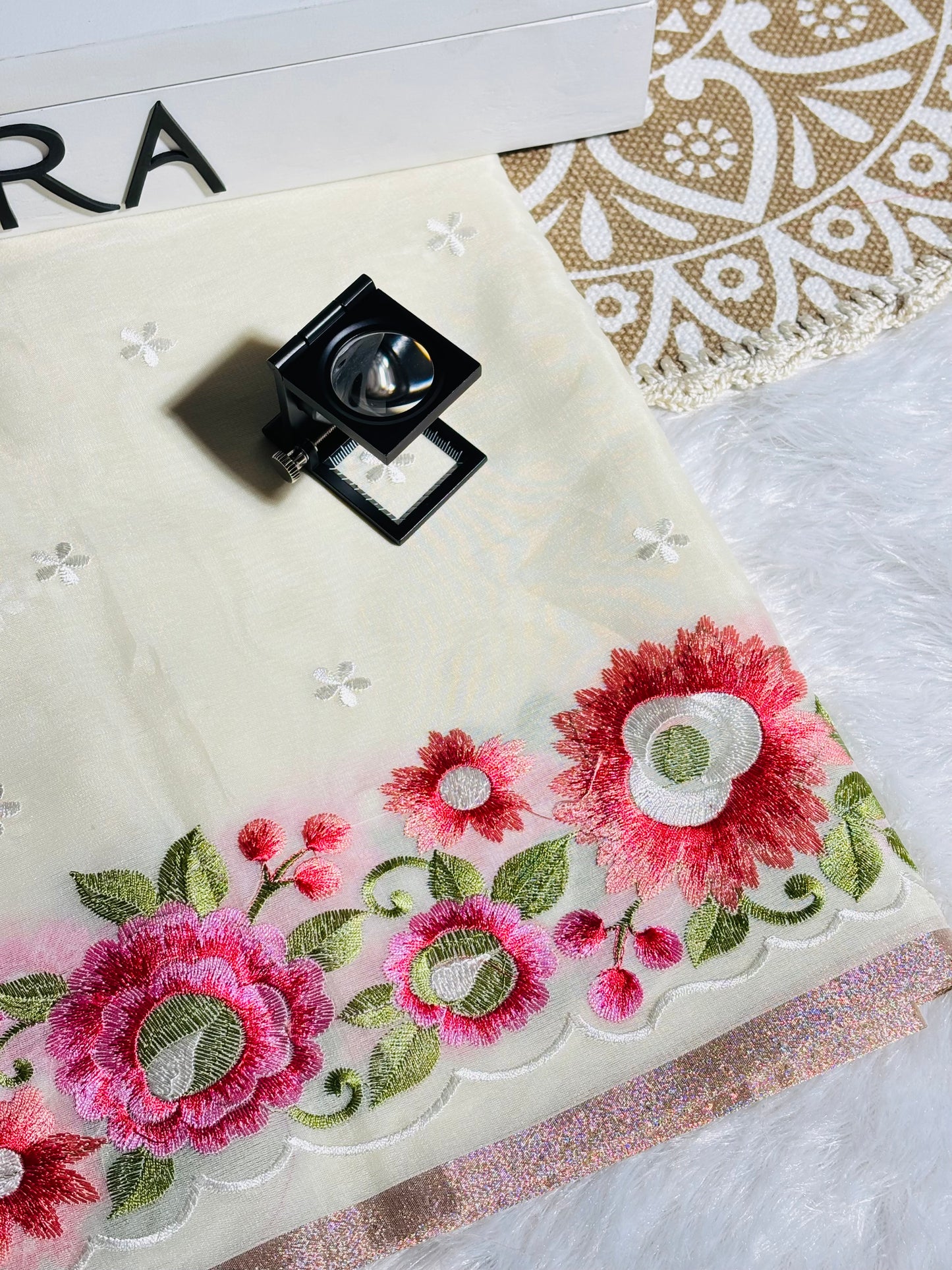 Banarasi Kora Saree with embroidery floral work