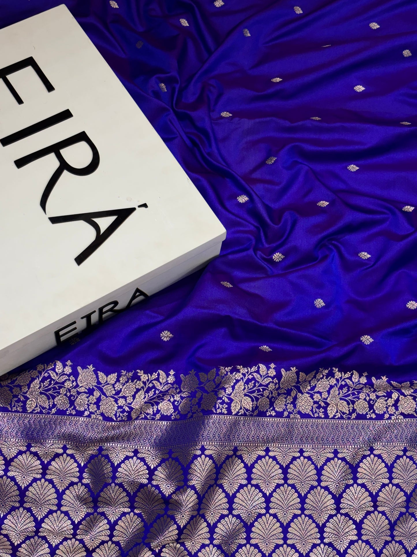 Neelam Dual-Tone Purple Blue Banarasi Mushroom Silk Saree | Floral Zari Border
