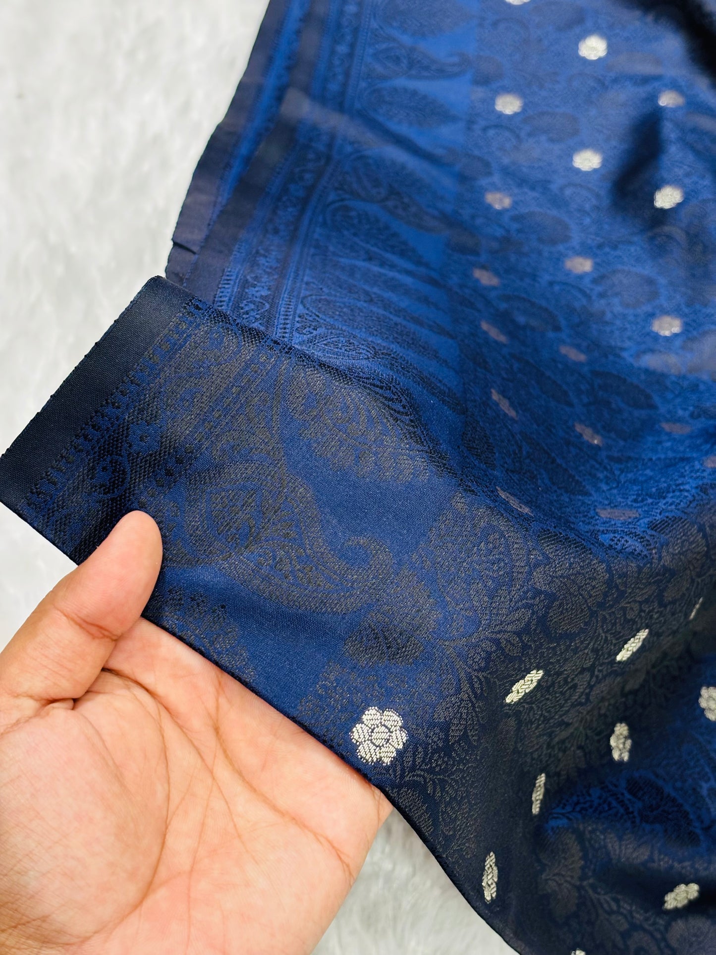 Navy Blue Banarasi Softy Silk Saree | Contrast Aanchal & Zari Meena Work