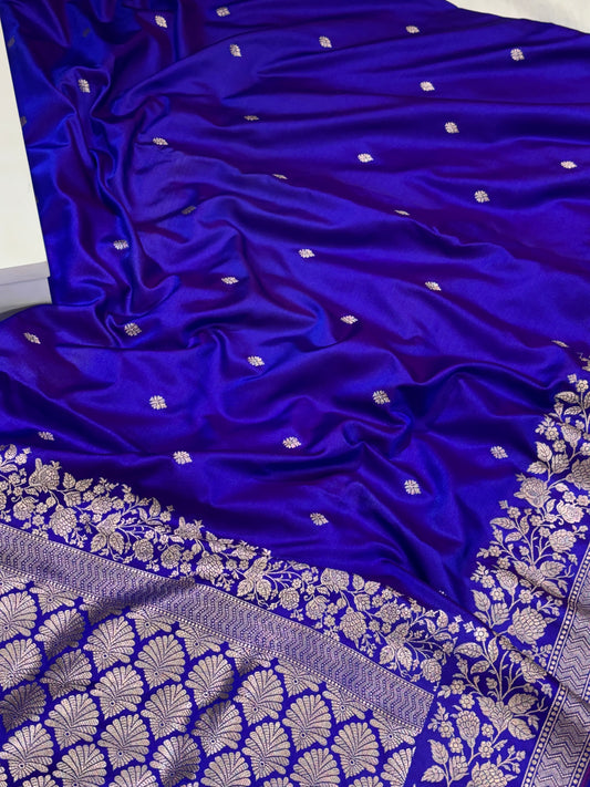 Neelam Dual-Tone Purple Blue Banarasi Mushroom Silk Saree | Floral Zari Border