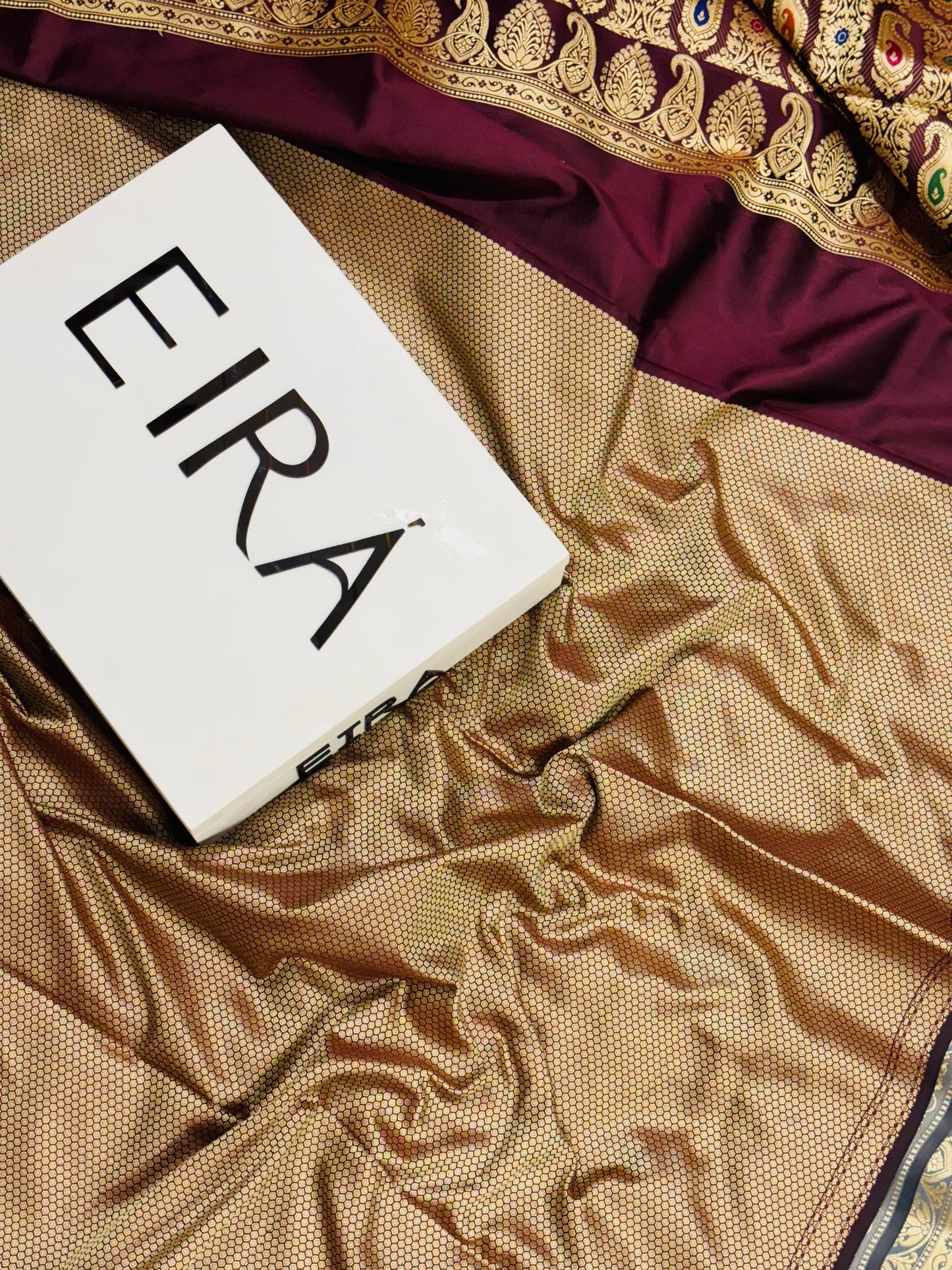 Meher Grey & Maroon Banarasi Softy Silk Saree | Contrast Aanchal & Floral Paisley Weaving