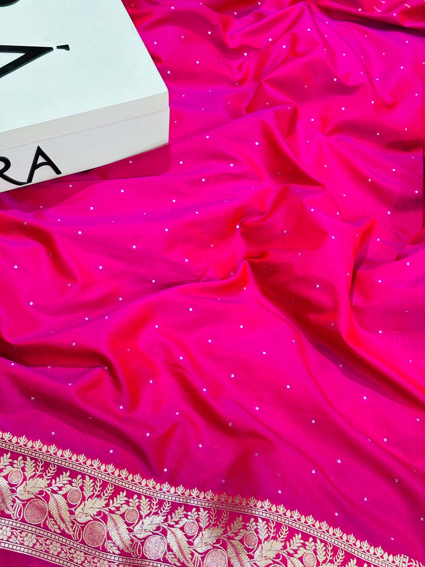 Gulabi Pink Pure Katan Silk Banarasi Saree | Meena Work & Floral Zari Border