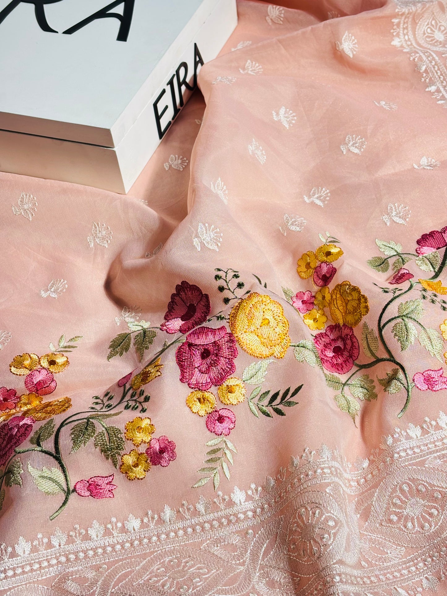 Blush Petal – Banarasi Kora Embroidered Saree